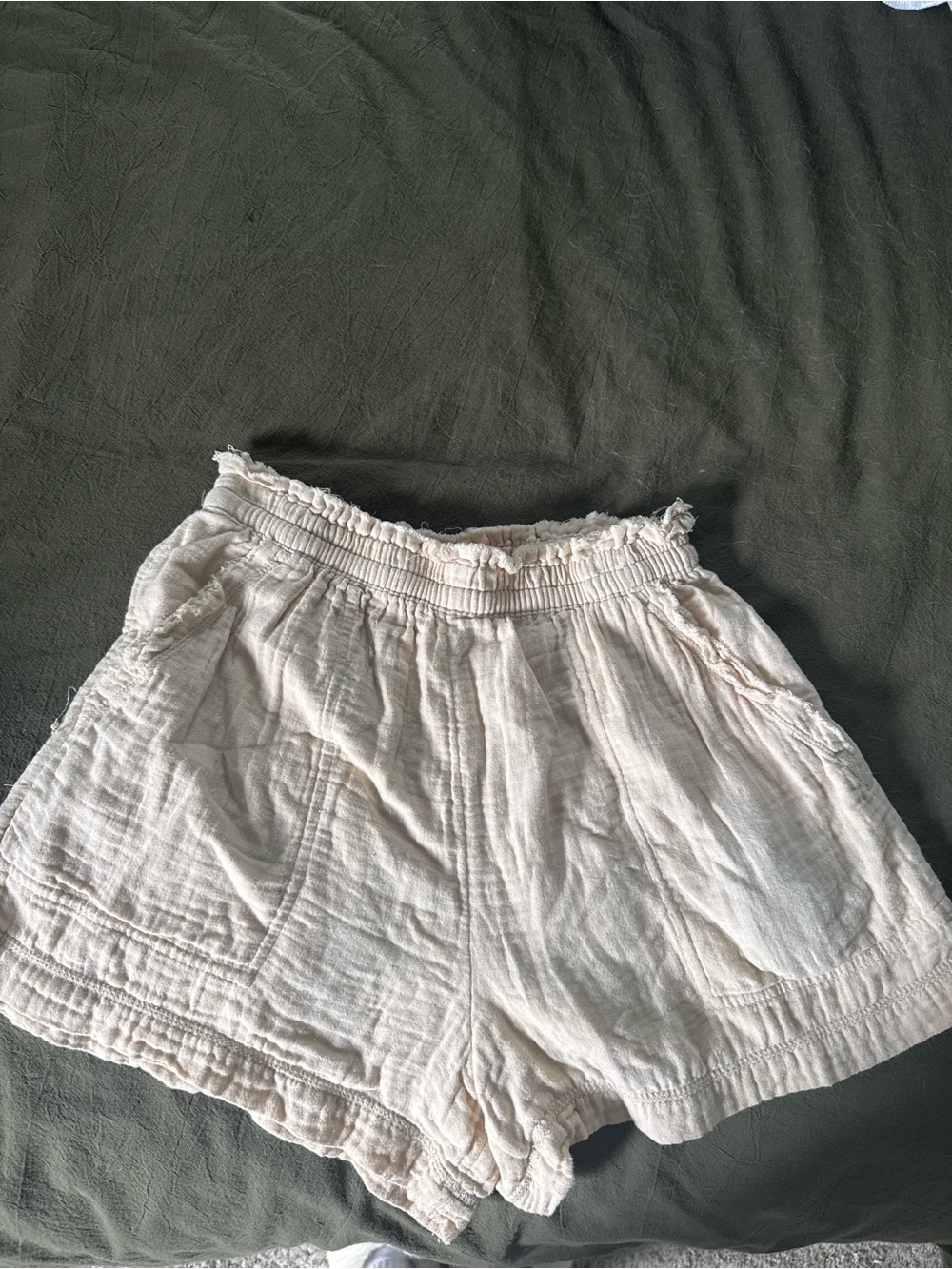 aerie Light Cream Gauze Elastic-Waist Shorts